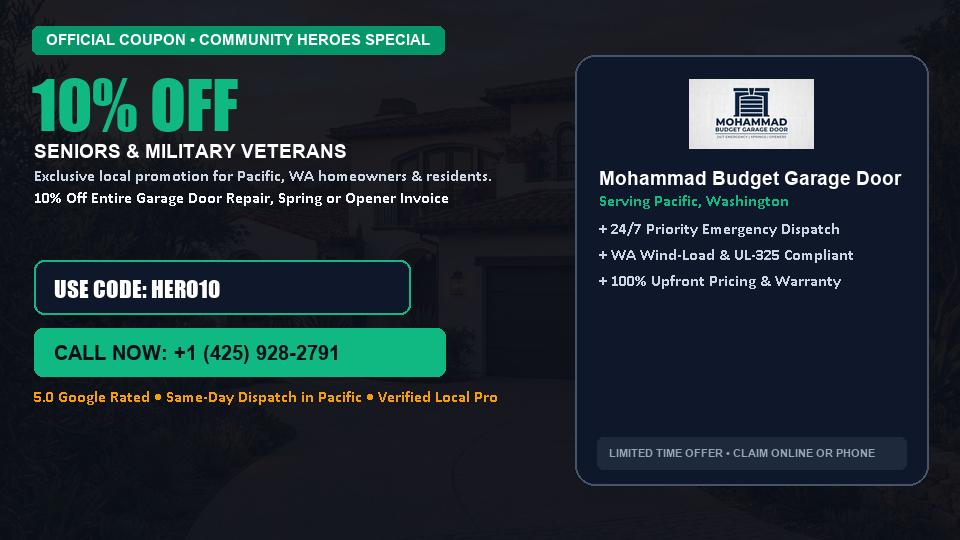 Mohammad Budget Garage Door 10% OFF Seniors & Military Veterans in Pacific, WA